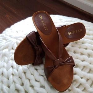 Ann Marino cognac leather slides, size 7